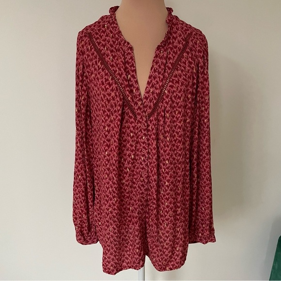 PAIGE Doris V-Neck Red Papaya Multi Gold Long Sleeve Button Down Blouse NWT Sz L - Picture 5 of 12